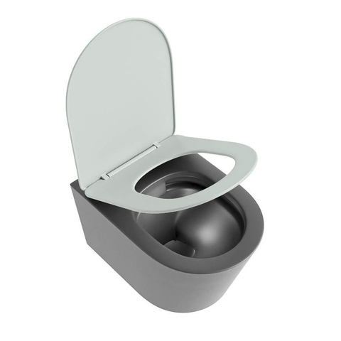 Mondiaz LAVIE hangtoilet – spoelrandloos – 36 x 53 cm – met softclose zitting – Dark grey (grijs), zitting Greey (lichtgroen/grijs) SW1208672