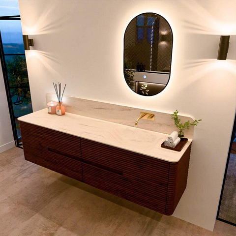 Mondiaz CIRO-DLUX Badkamermeubelset - 180x45x50cm - Solid surface wastafel Meli - 1 wasbak Rechts - zonder kraangaten - 4 lades - Ruby SW1531822