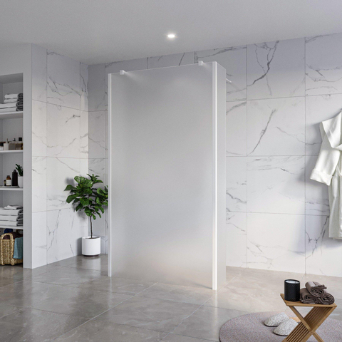 Fortifura Galeria Douche à l'italienne - 110x200cm - verre satiné - anticalcaire - verre de sécurité 8mm - 2 parois latérales 30cm - avec bras muraux et profilés d'angle - Blanc mat SW996304