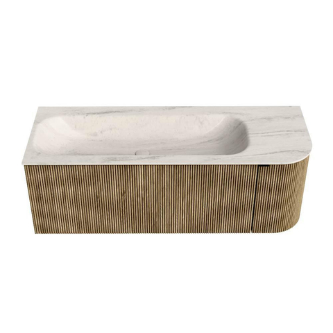 MONDIAZ KURVE-DLUX Meuble de salle de bains 125cm arrondi à droite couleur Dusk avec 1 tiroir et 1 porte. Lavabo BIG MEDIUM à gauche sans trou de robinet Meli. SW1431909