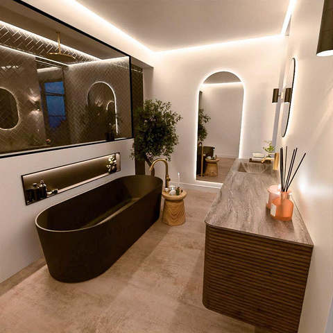 Mondiaz CIRO-DLUX Badkamermeubelset - 190x45x50cm - Solid surface wastafel Oza - 1 wasbak Links - 1 kraangat - 4 lades - Dusk SW1533311
