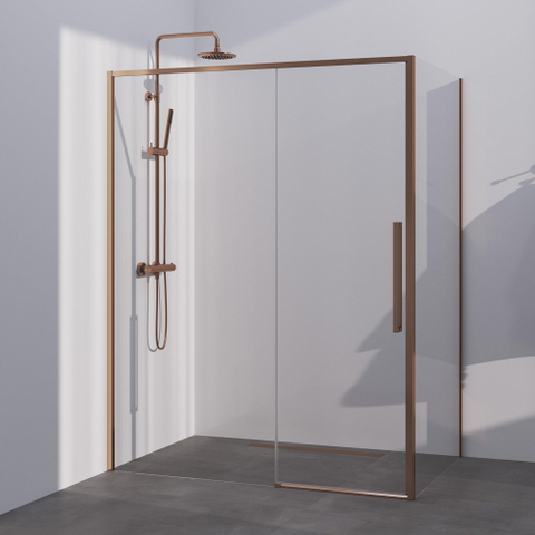 BRAUER Season cabine de douche - 140x100x200cm - porte coulissante - verre transparent - réversible - revêtement de verre - Cuivre SW1448676