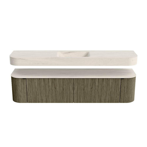 MONDIAZ THOR-DLUX Meuble de salle de bains - 190cm - arrondi gauche + droite - couleur Shadow - 2 tiroirs et 2 portes - Vasque suspendue CLOUD Milieu sans trou de robinet couleur Meli SW1466732