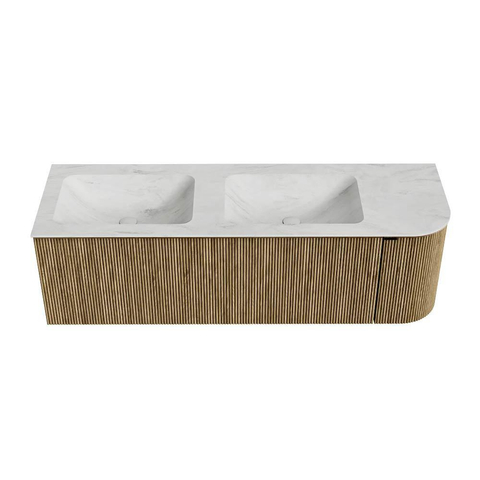 Mondiaz KURVE-DLUX Badkamermeubelset - 145x46x40cm - 1 lade - 1 deur - wastafel solid surface - dubbel / links - 2 kraangaten - Dusk SW1414950