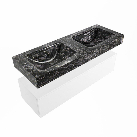 Mondiaz ALAN-DLUX Ensemble de meuble - 130cm - meuble Talc mat - 1 tiroir - Lavabo Cloud Lava suspendu - vasque Gauche et droite - 2 trous de robinet SW807656