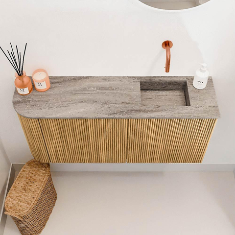 Mondiaz JOYA-DLUX 91.6cm toiletmeubel - ronding links kleur Oak - Wastafel FAYE positie Rechts Zonder kraangat kleur Oza. SW1424130