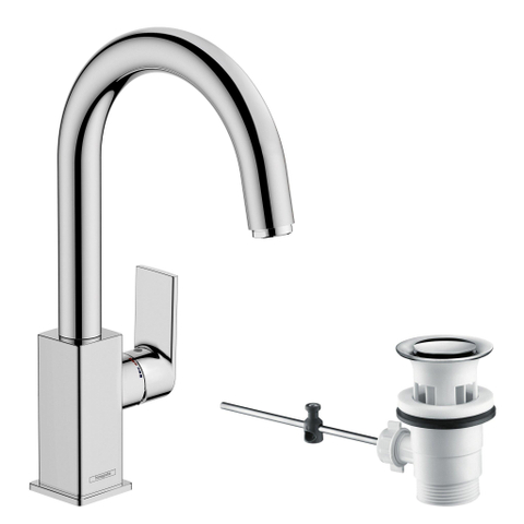 Hansgrohe Vernis Shape 1 greeps wastafelkraan - 210 met draaibare uitloop - met trekwaste - hoogglans chroom SW651435