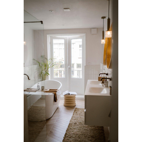 ENSEMBLE DE MEUBLE MONDIAZ VICA - 150 cm - 4 tiroirs - lavabo Cloud double - 0 trou de robinet - solid surface talc SW409821