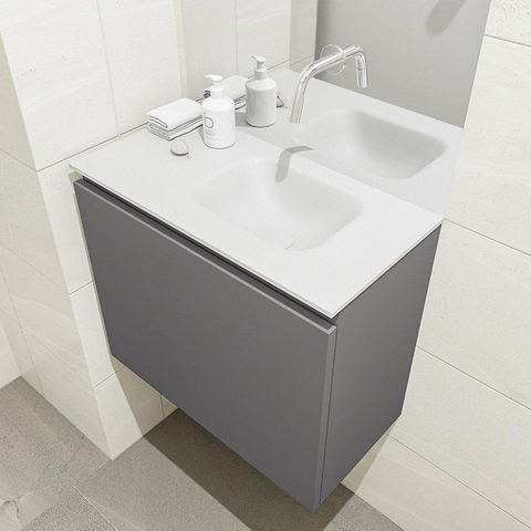 MONDIAZ OLAN Toiletmeubel 60x30x40cm met 0 kraangaten 1 lades dark grey mat Wastafel Lex rechts Solid Surface Wit SW473253