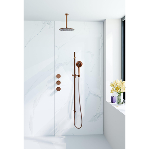 Fortifura Nebbio Regendoucheset - inbouwkraan - inbouwdeel - glijstang - doucheslang glad - ronde handdouche - 20cm plafondarm - ronde hoofddouche - PVD - geborsteld koper SW1447157