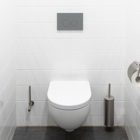 QeramiQ Push Plaque de commande - pour réservoir encastré Geberit UP320 - double chasse - boutons ronds - plastique gris clair SW1102374