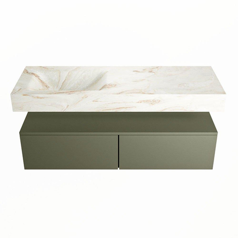 Mondiaz ALAN-DLUX Ensemble de meuble - 130cm - meuble Army mat - 2 tiroirs - Lavabo Cloud Frappe suspendu - vasque Gauche - 0 trous de robinet SW805627