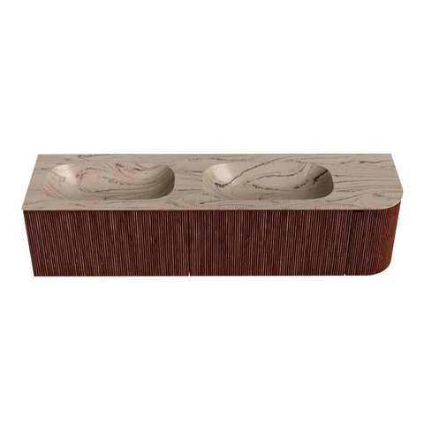 MONDIAZ KURVE-DLUX 175cm badmeubel ronding Rechts kleur Ruby met 2 lades en 1 deur. Wastafel STOR SMALL Dubbel / Links zonder kraangat Arena. SW1431551
