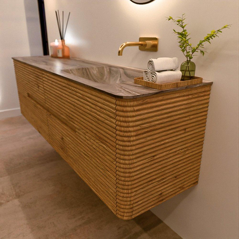 Mondiaz CIRO-DLUX Ensemble de meubles de salle de bains - 170x45x50cm - Plan vasque solid surface Sombra - 1 bassin à droite - sans trous de robinet - 4 tiroirs - Chêne SW1531263