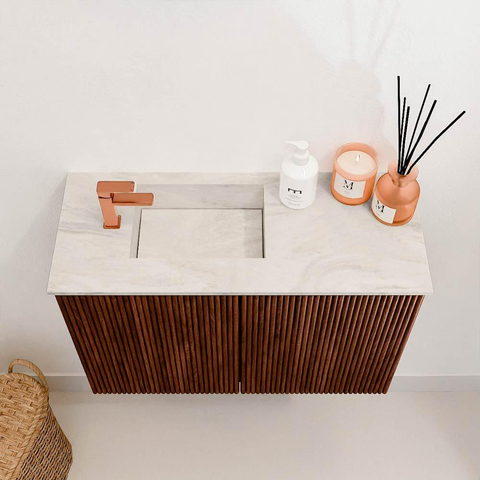 Mondiaz JOYA-DLUX 60cm meuble de salle de bains - couleur Ruby - Vasque FAYE position Gauche 1 trou de robinet couleur Ostra. SW1423766