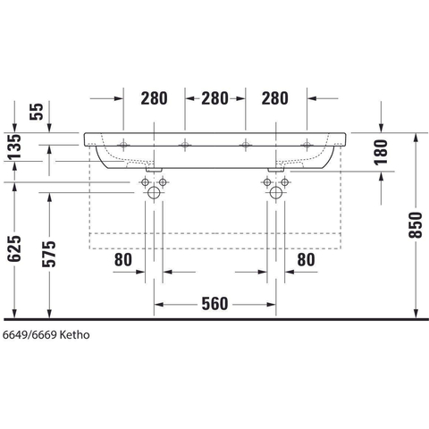 Duravit D-code Dubbele wastafel - 120x49cm - met 2 kraangaten - met overloop - wit GA89091