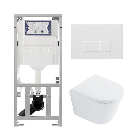 QeramiQ Dely Toiletset - 36.3x51.7cm - diepspoel - rimless - Geberit UP320 inbouwreservoir - met Burda frame - softclose toilet zitting - 35mm - mat witte bedieningsplaat - rechthoekige knoppen - glans wit SW1222082