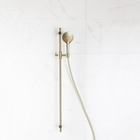 Fortifura Calvi glijstangset - met ronde handdouche - gladde doucheslang - PVD - geborsteld messing (goud) SW1159286