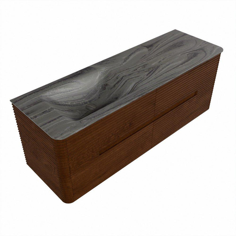 Mondiaz CIRO-DLUX Badkamermeubelset - 140x45x50cm - Solid surface wastafel Sombra - 1 wasbak Links - zonder kraangaten - 4 lades - Ruby SW1531952