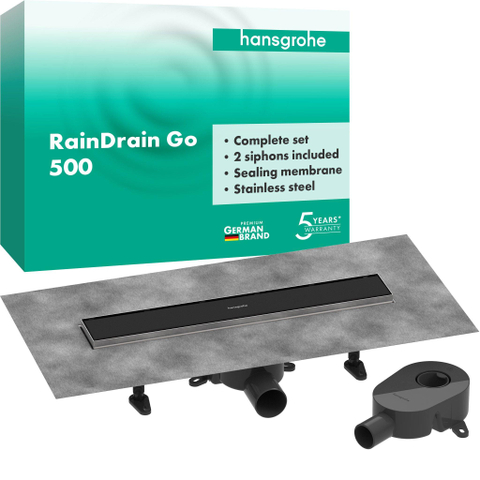 Hansgrohe RainDrain Go Douchegoot - 50cm - standaard/vlakke installatie - betegelbaar - mat zwart SW1590417