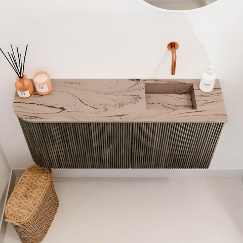 Mondiaz JOYA-DLUX 91.6cm toiletmeubel - ronding links kleur Shadow - Wastafel FAYE positie Rechts Zonder kraangat kleur Arena. SW1424851