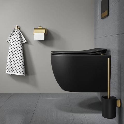 Tiger Tune Toiletrolhouder - met klep - zelfklevend - geborsteld messing/zwart SW296103