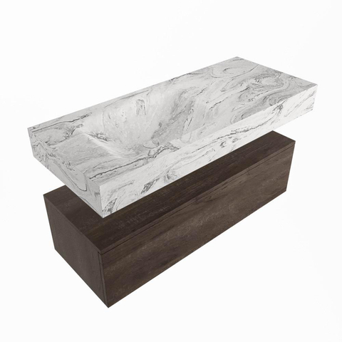 Mondiaz ALAN-DLUX Badkamermeubelset - 150x46cm - 1 lade - vrijhangende wastafel - zonder kraangaten - 1 links - Dark brown (eiken donker) SW1408662