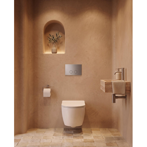 QeramiQ Push Steel Plaque de commande - 25x16cm - épaisseur 2.0mm - fixation magnétique - pour réservoir encastré Geberit UP320 - inox - double chasse - boutons ronds - brossé inox SW1552975