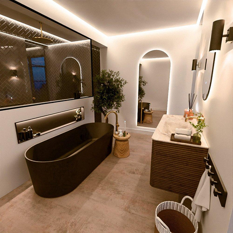 Mondiaz CIRO-DLUX Ensemble de meubles de salle de bains - 120x45x50cm - lavabo en solid surface Frappe - 1 vasque à droite - sans trous de robinet - 2 tiroirs - Dusk SW1532823