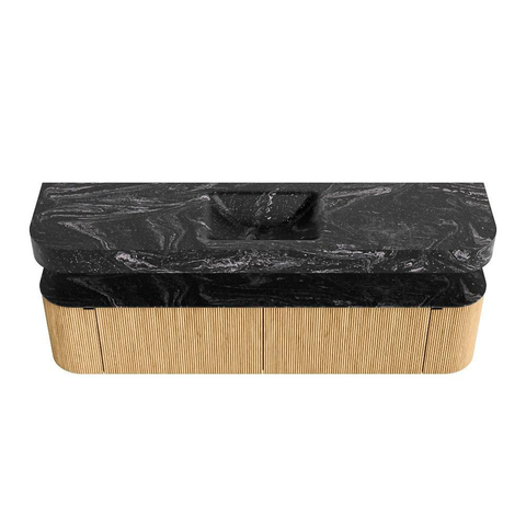 MONDIAZ THOR-DLUX Meuble de salle de bains - 190cm - arrondi gauche + droite - couleur Oak - 2 tiroirs - 2 portes - Vasque suspendue CLOUD Milieu sans trou de robinet - couleur Lava SW1466366