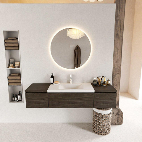 MONDIAZ BUKLA meuble de salle de bains 160 cm avec module 40 couleur Dark Brown avec 3 tiroirs. Lavabo CLOUD central 1 trou de robinet couleur Talc. SW1382163