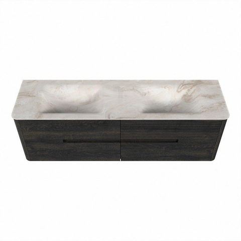 Mondiaz CIRO-DLUX Badkamermeubelset - 160x45x50cm - Solid surface wastafel Frappe - 2 wasbak Dubbel - zonder kraangaten - 4 lades - Shadow SW1532170