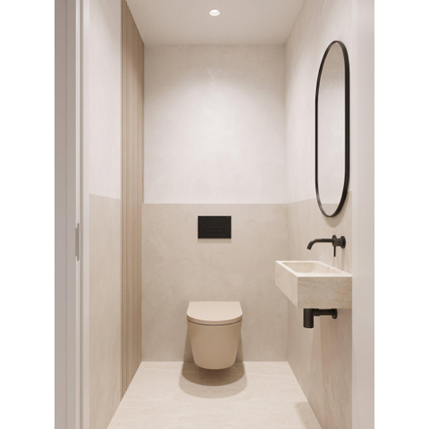 QeramiQ Dely Pack WC - 36,3x51,7cm - à fond creux - sans bride - réservoir encastré Geberit UP320 - abattant WC softclose 35 mm - plaque de commande en plastique noir mat - boutons rectangulaires - beige mat SW1236516