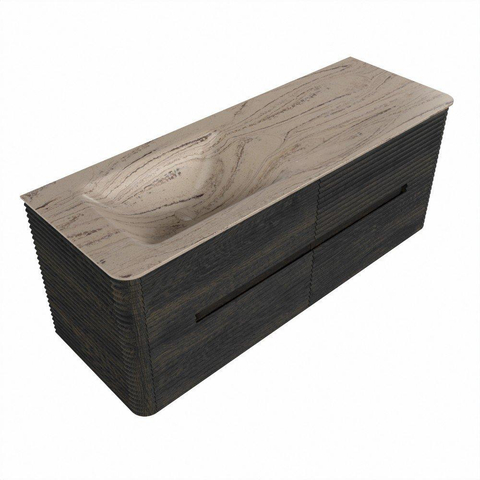 Mondiaz CIRO-DLUX Meuble de salle de bains - 130x45x50cm - Plan-vasque Solid surface Arena - 1 vasque à gauche - 1 trou de robinet - 4 tiroirs - Shadow SW1532385