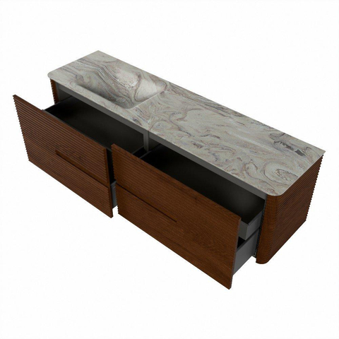 Mondiaz CIRO-DLUX Badkamermeubelset - 170x45x50cm - Solid surface wastafel Glace - 1 wasbak Links - 1 kraangat - 4 lades - Ruby SW1531688
