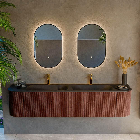 Mondiaz KURVE Ensemble de meuble de salle de bains - 190x46x40cm - 2 tiroirs - 2 portes - lavabo solid surface - double - 2 trous de robinet - Ruby SW1415382