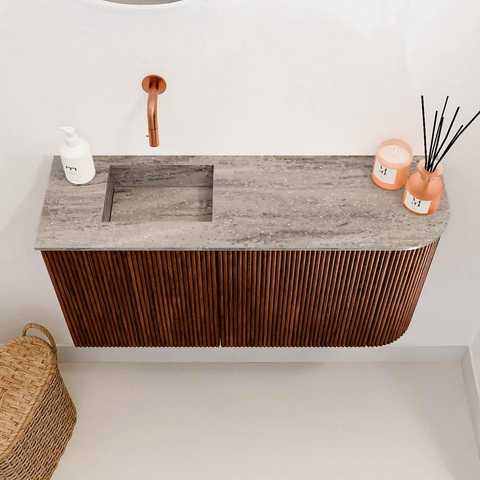 Mondiaz JOYA-DLUX 81.6cm toiletmeubel - ronding rechts kleur Ruby - Wastafel FAYE positie Links Zonder kraangat kleur Oza. SW1425537