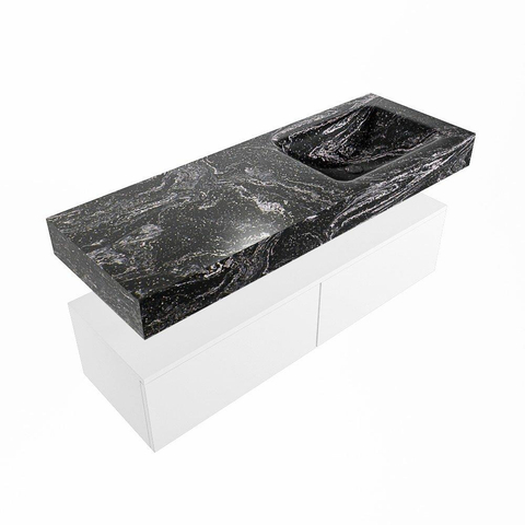 Mondiaz ALAN-DLUX Ensemble de meuble - 130cm - meuble Talc mat - 2 tiroirs - Lavabo Cloud Lava suspendu - vasque Droite - 1 trou de robinet SW807817