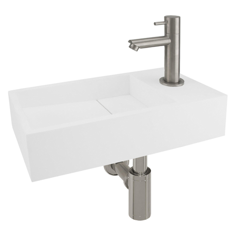 Differnz Solid fonteinset - 36x18.5x9cm - Rechthoek - 1 kraangat - Chroom - Solid Surface Wit met kraan SHOWROOMMODEL SHOW26559