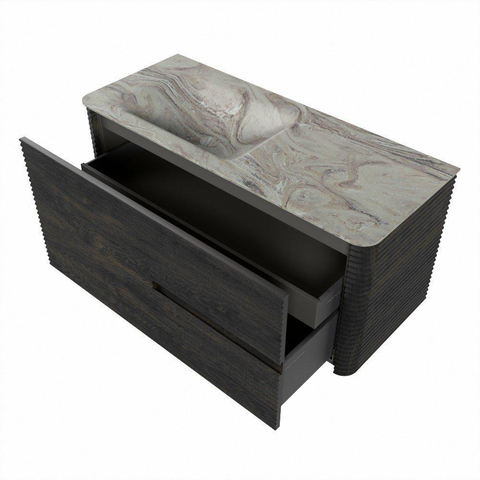 Mondiaz CIRO-DLUX Ensemble de meubles de salle de bains - 110x45x50cm - vasque solid surface Glace - 1 lavabo à gauche - sans trous de robinet - 2 tiroirs - Shadow SW1532200