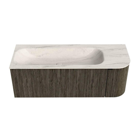 MONDIAZ KURVE-DLUX 125cm badmeubel ronding Rechts kleur Shadow met 1 lade en 1 deur. Wastafel BIG MEDIUM Links zonder kraangat Meli. SW1431775