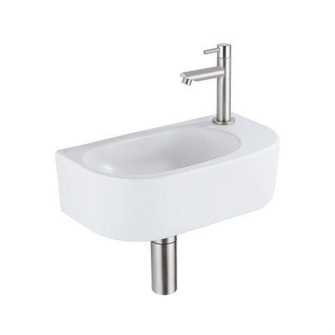 QeramiQ Fuente pack lave-mains – 40 x 21,5 x 12 cm – céramique blanc mat – perçage à droite – robinet inox brossé SW1232812