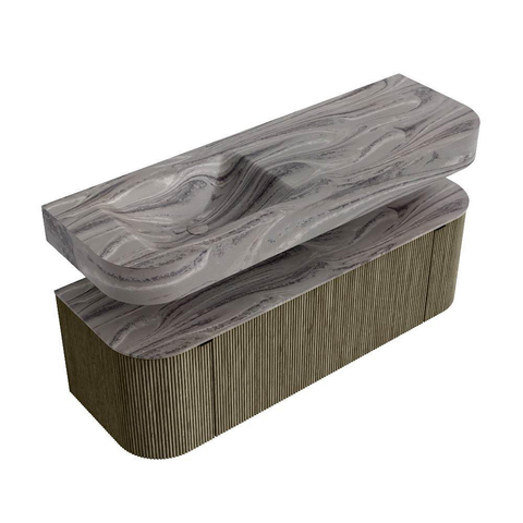 MONDIAZ THOR-DLUX 140cm meuble de salle de bains arrondi gauche + droite couleur Shadow avec 1 tiroir et 2 portes. Vasque suspendue CLOUD Gauche sans trou de robinet couleur Sombra. SW1464282