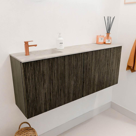 Mondiaz JOYA-DLUX 100cm toiletmeubel - kleur Shadow - Wastafel FAYE positie Links 1 kraangat kleur Ostra. SW1423004
