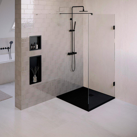 BRAUER Asteroid Douchebak 100x100 incl. antislip en antibacterieel mineraalmarmer mat zwart SW543413