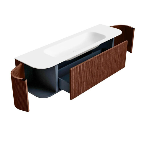 Mondiaz KURVE Badkamermeubelset - 160x46x40cm - 1 lade - 2 deuren - wastafel solid surface - midden - zonder kraangat - Ruby SW1415289