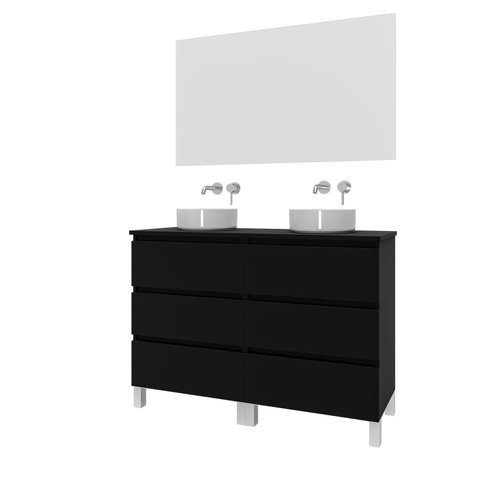 Saniclass Chaci PLUS Meuble de salle de bain - 120x86x46cm - vasque - plan de toilette - 6 tiroirs - noir mat SW1027196