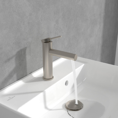 Villeroy & Boch Loop & Friends 1 greeps wastafelkraan - met waste - Brushed Nickel (rvs) SW974114