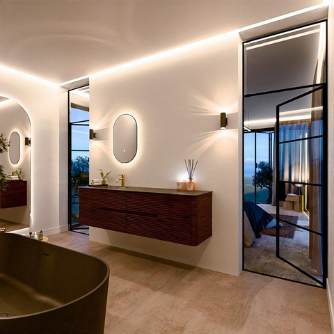 Mondiaz CIRO-DLUX Ensemble de meubles de salle de bains - 180x45x50cm - Lavabo en solid surface Lava - 1 vasque à gauche - 1 trou de robinet - 4 tiroirs - Ruby SW1531629
