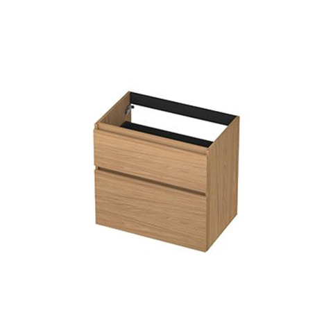 INK Wastafelonderkast - 70x45x65cm - 2 lades - greeploos - met houten keerlijst - MDF - Blank eiken Inclusief Ink kraft wastafel OUTLETSTORE STORE43112